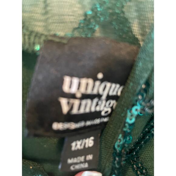 Unique Vintage Flapper Dress Green Sequins and Fringe Sz 1X #18 - Picture 6 of 8